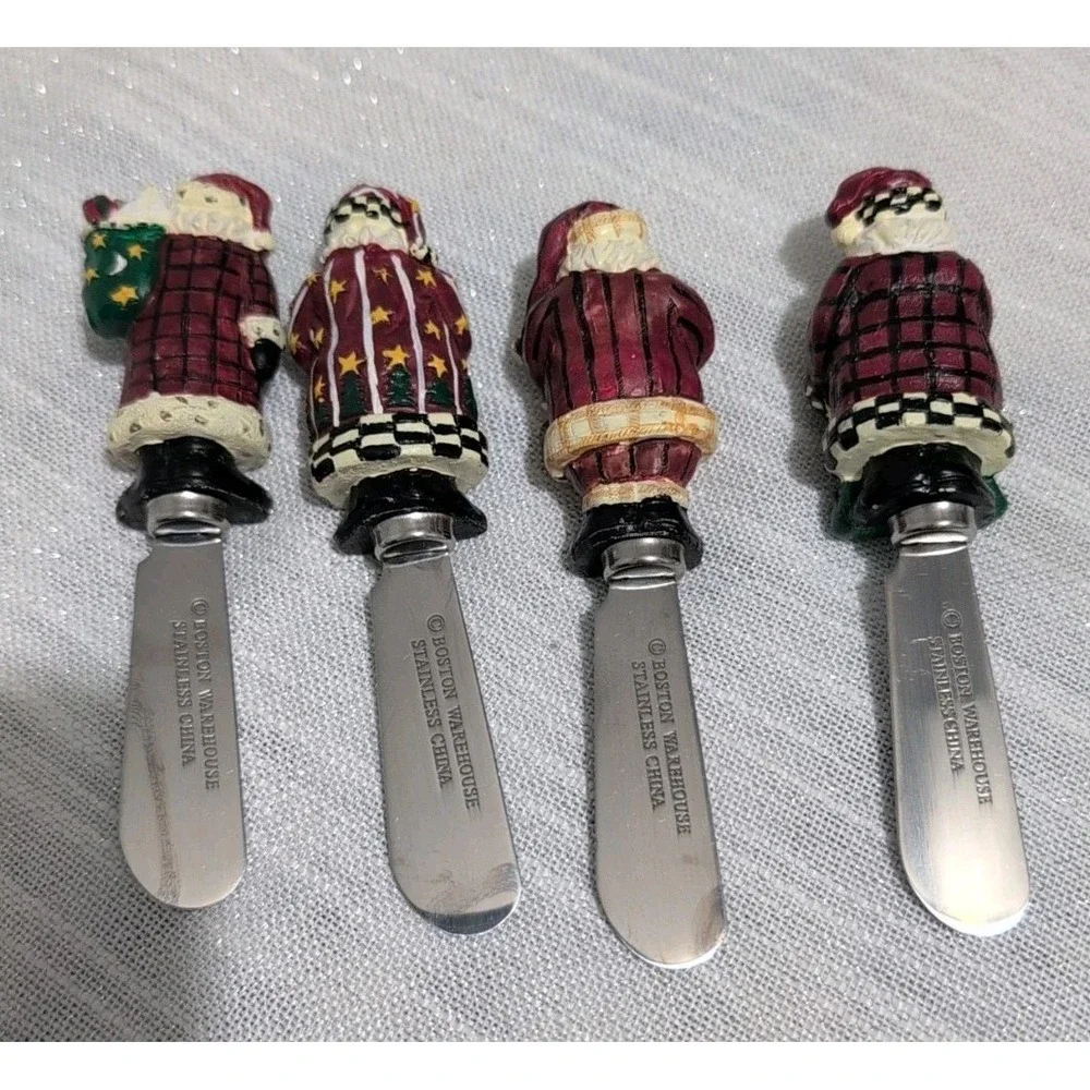 Boston Warehouse Santa Spreader Knives Set of 4 Christmas‎ Holiday Stainless